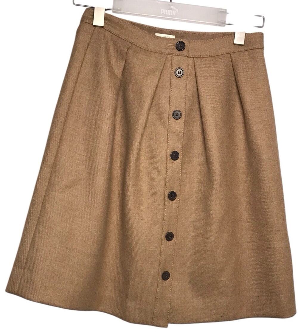J Crew Skirt Womens 2 Wool Camel A-Line Button Front Pleated Preppy ***FLAWED***